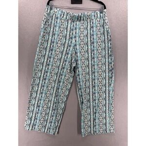 D&Co Beach Wide Leg Pants Womens LP Blue Art Aztec Pull On Resortwear Comfy Soft